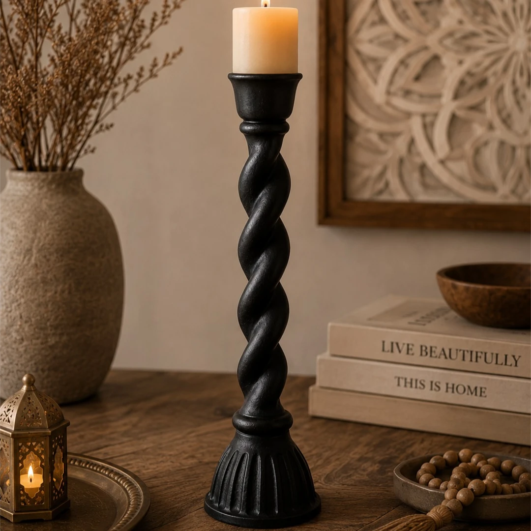 Zevrix Black Twisted Decorative Candle Holder Stand