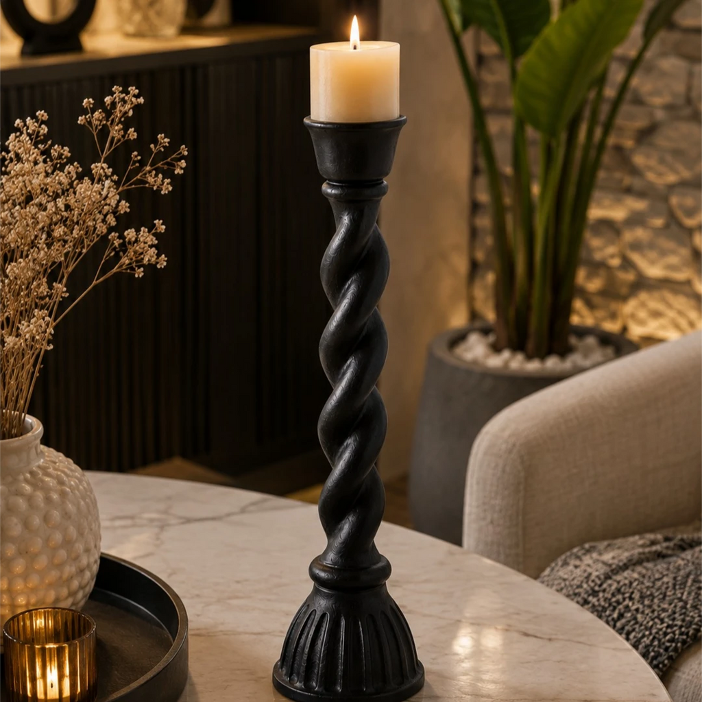 Zevrix Black Twisted Decorative Candle Holder Stand