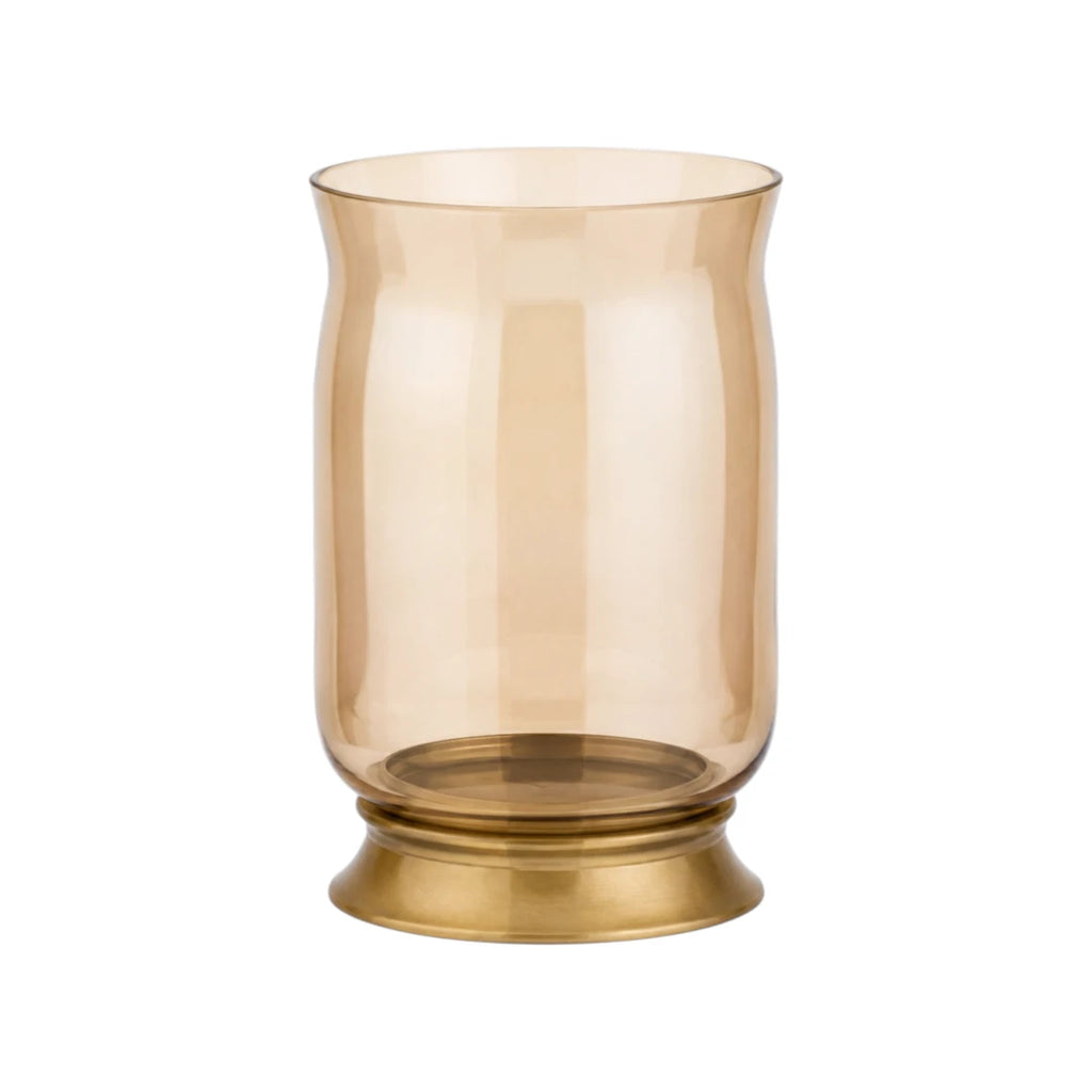 Zevrix Glass Hurricane Candle Holder with Gold Metal Base