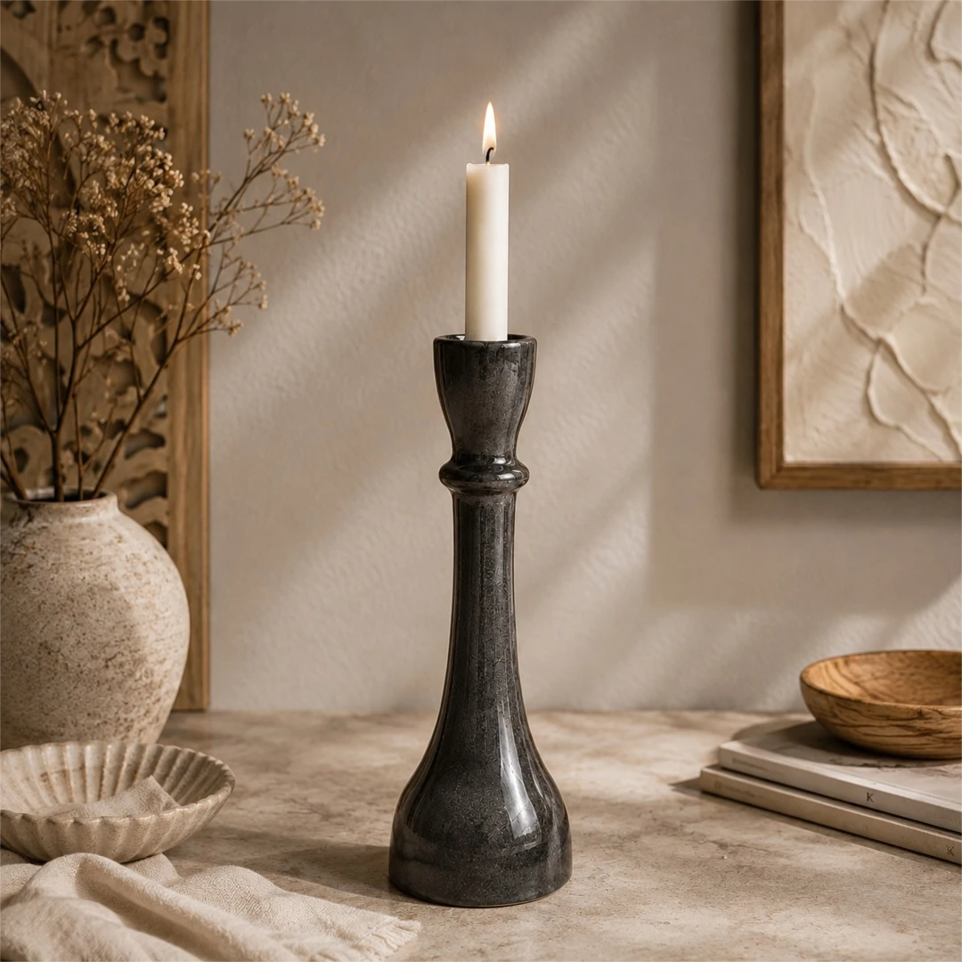 Zevrix Modern Black Ceramic Taper Candle Holder for Home