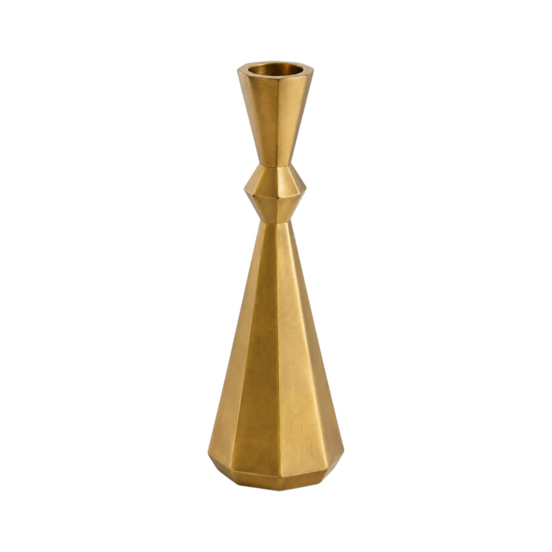 Zevrix Modern Brass Taper Candle Holder with Geometric Design