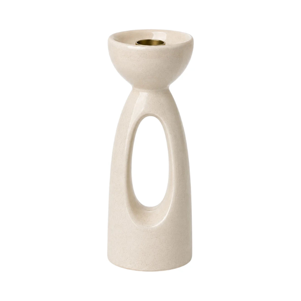 Zevrix Modern Ceramic Taper Candle Holder in Ivory Finish