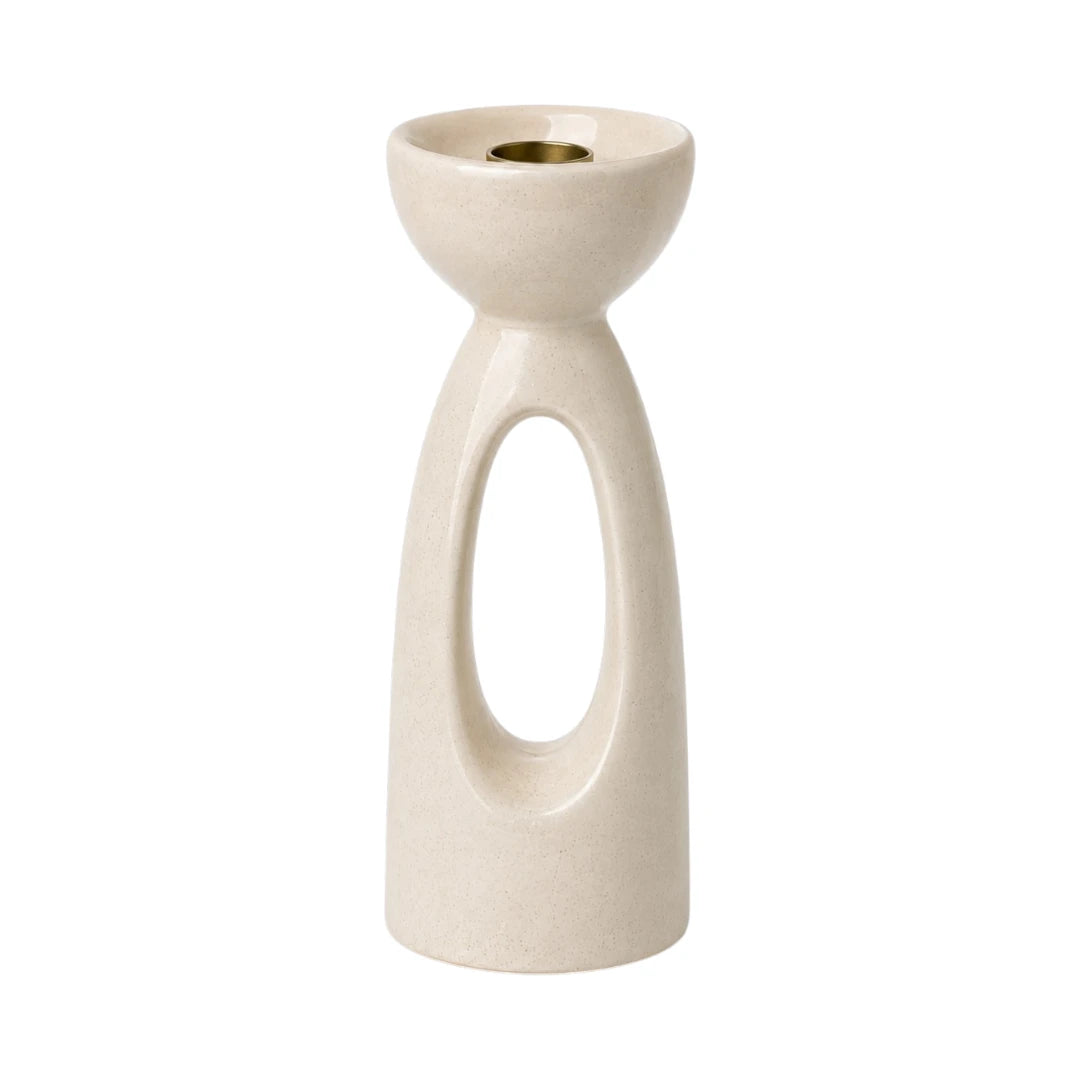 Zevrix Modern Ceramic Taper Candle Holder in Ivory Finish