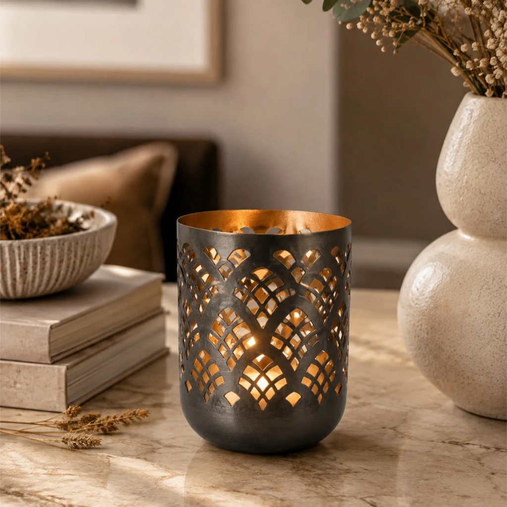 Zevrix Modern Metal Votive Candle Holder with Cutout Design