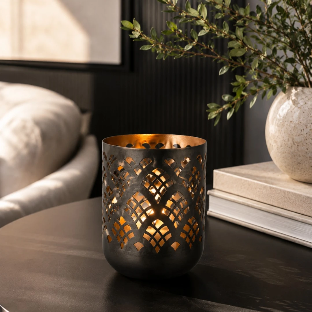 Zevrix Modern Metal Votive Candle Holder with Cutout Design