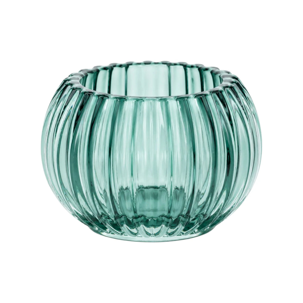 Zevrix Ribbed Glass Tealight Candle Holder in Aqua Green