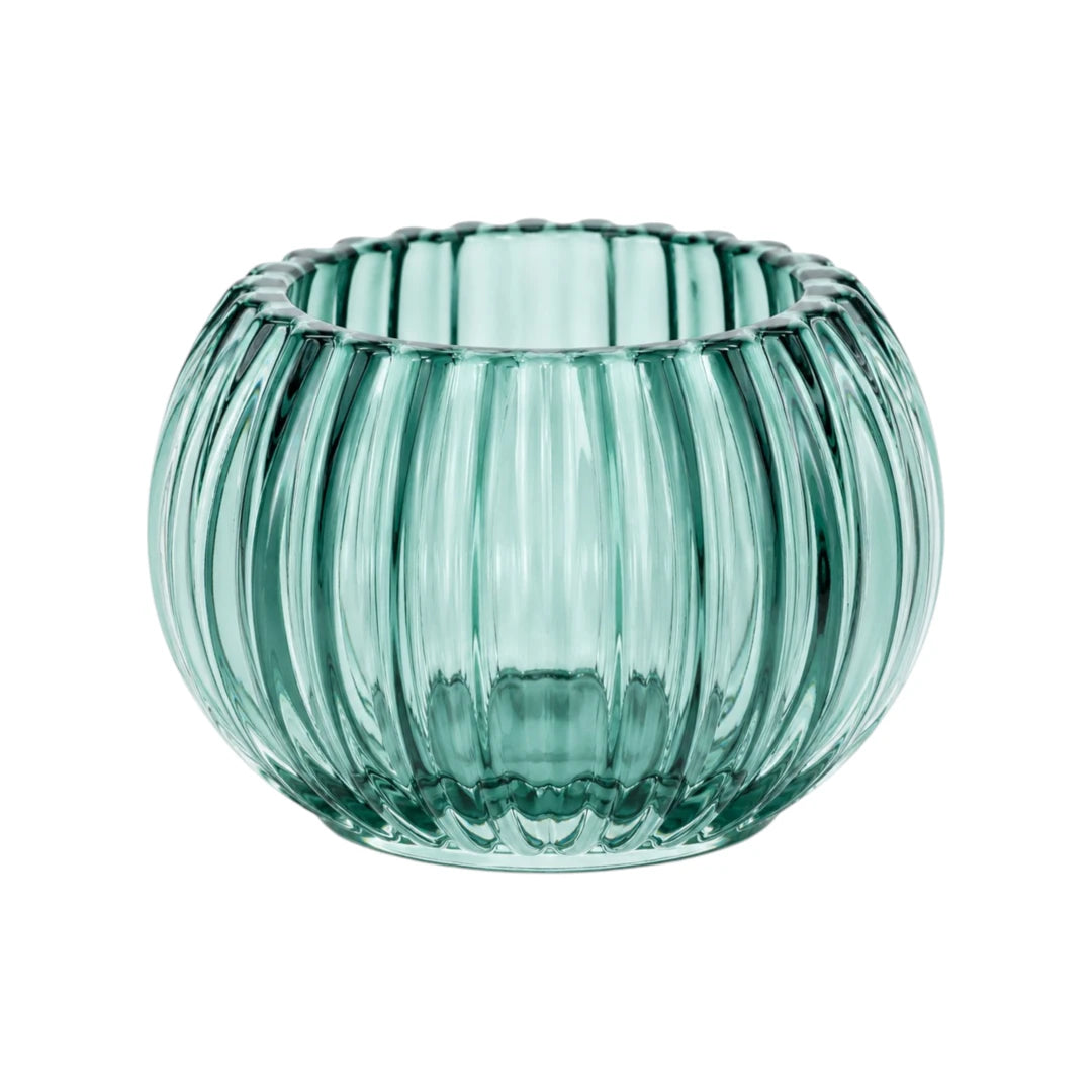 Zevrix Ribbed Glass Tealight Candle Holder in Aqua Green