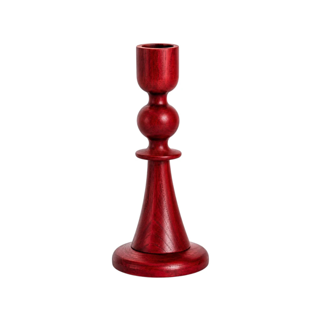 Zevrix Solid Wood Taper Candle Holder – Crimson Red