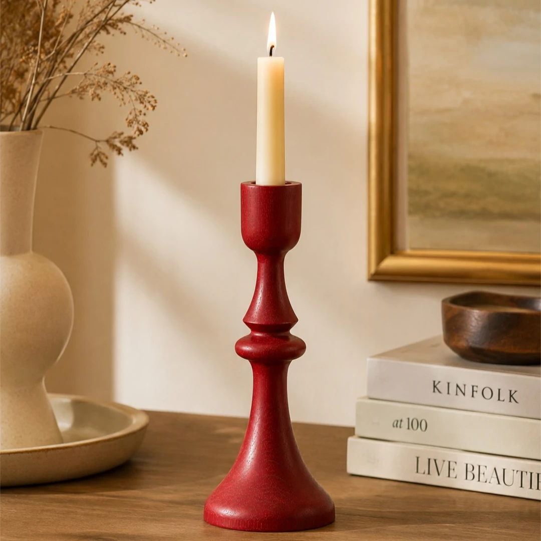 Zevrix Solid Wood Taper Candle Holder – Crimson Red