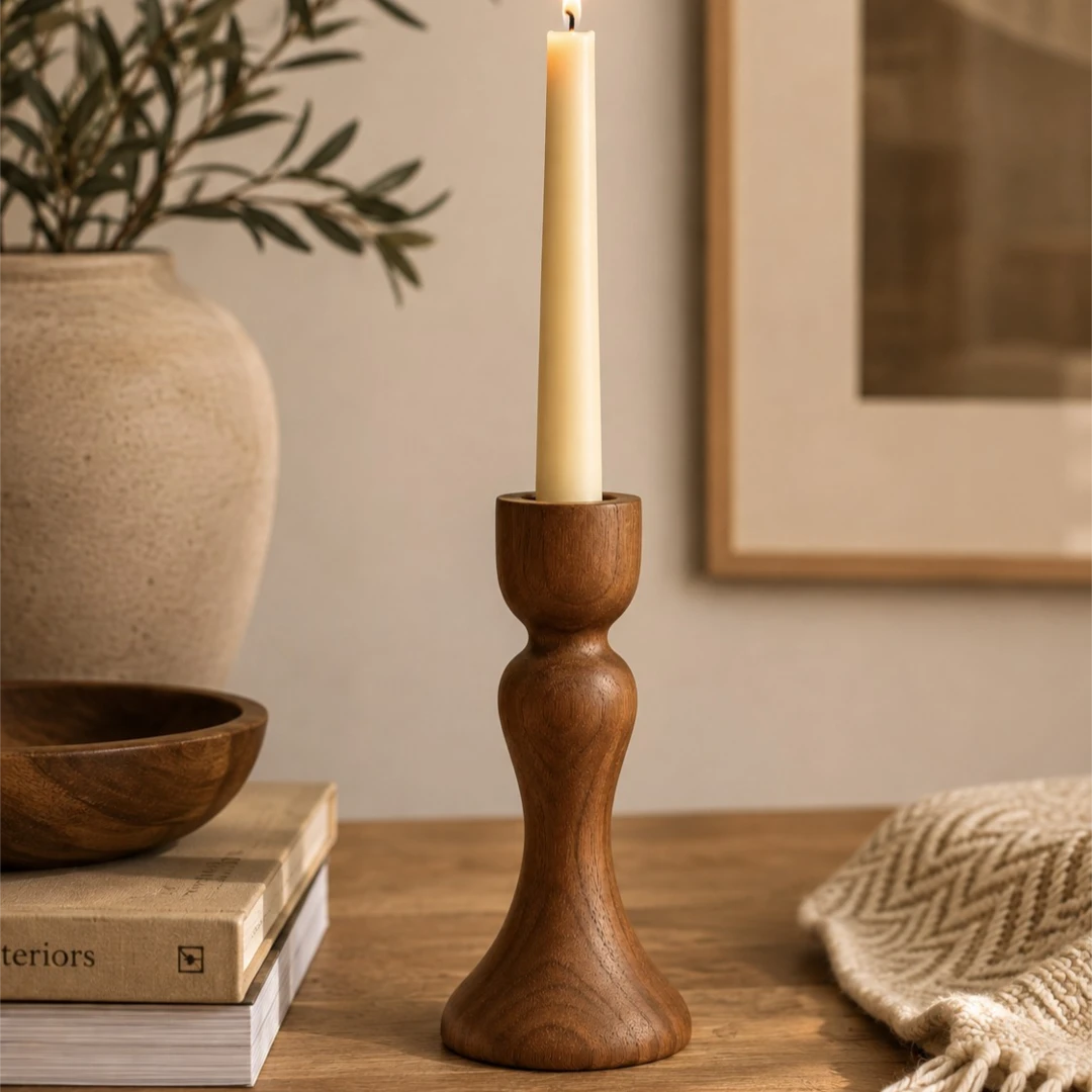 Zevrix Solid Wood Taper Candle Holder – Walnut Brown