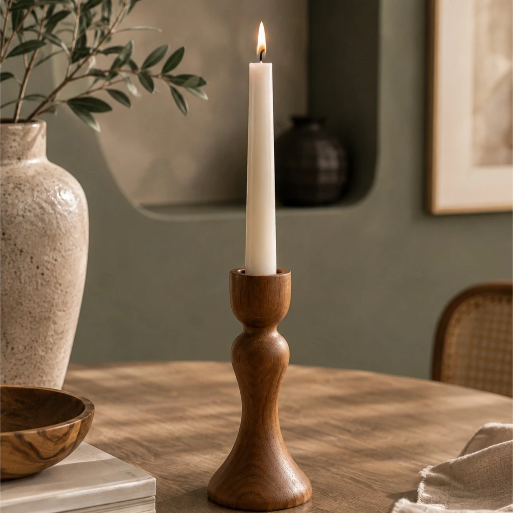 Zevrix Solid Wood Taper Candle Holder – Walnut Brown