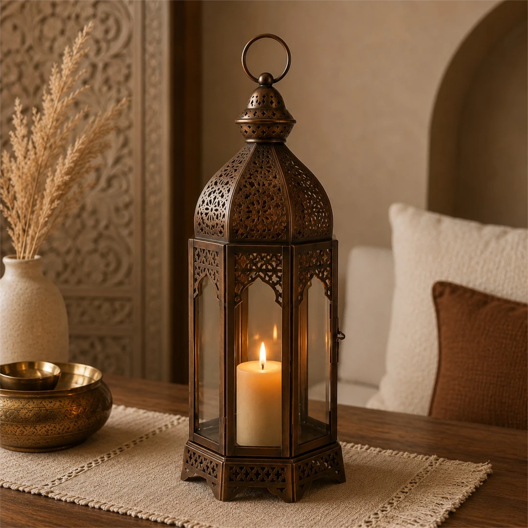 Zevrix Vintage Bronze Decorative Metal Lantern Candle Holder