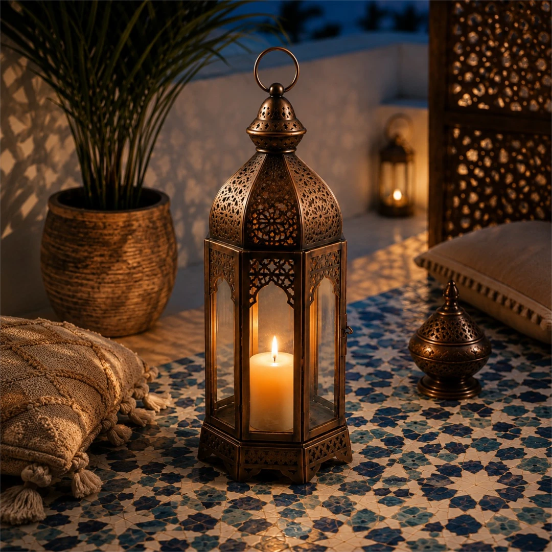 Zevrix Vintage Bronze Decorative Metal Lantern Candle Holder